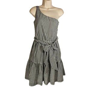 Vineyard Vines Gingham Seersucker Jet Black Gingham 1 Shoulder Dress Women's 0